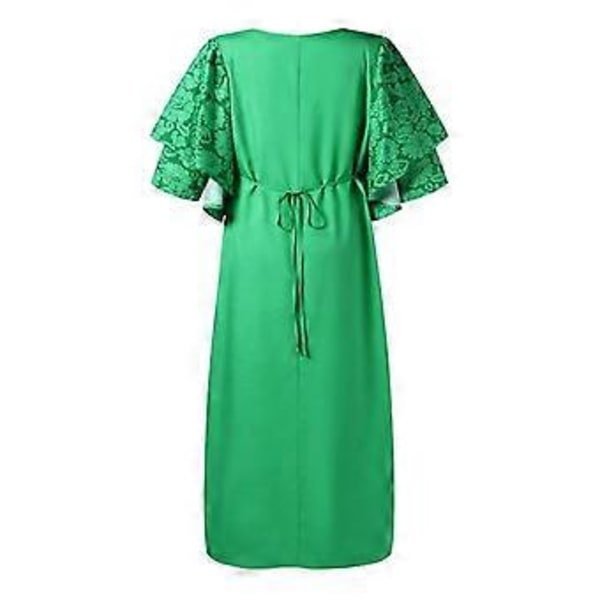 Naisten iso koko pyöreä pääntie röyhelöhihat painettu A-linjainen vyötärö pitkä mekko (2XL oranssi)