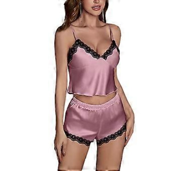 Strop Pyjamas og Shorts Sæt Blonder  Pyjamas Sexy Justerbare Skulderstropper Pyjamas Top Dyb V-hals Strop BH Lingeri Nattøj (XL lilla)