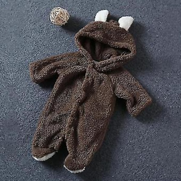 Spädbarns vinterfleece-romper med varm och söt teddybjörn-huva (3-6 månader, brun)