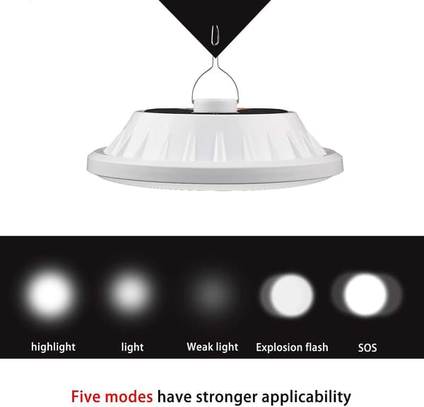 USB-oppladbar LED-solcellecampinglys med fjernkontroll, 5 moduser