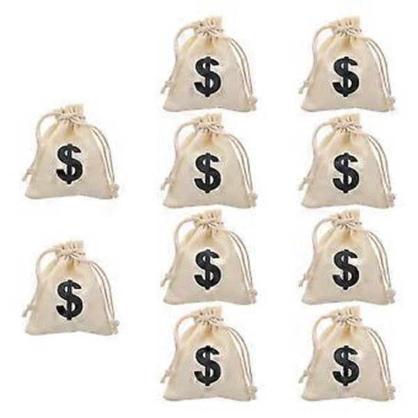 12 stk. Hvide Ornament Dollar Tegn Bankpose Jule Slikposer Snoreposer Pengeposer Stof Snoreposer Gaveposer