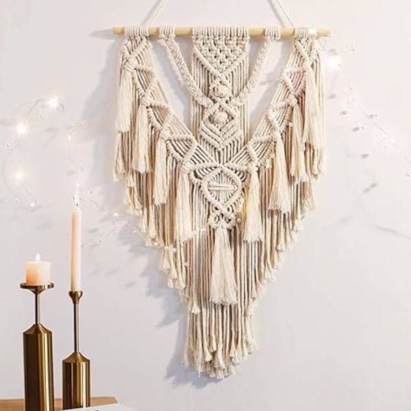 Macrame Boho Veggdekor, Geometrisk Vevd Gobelin Chic C