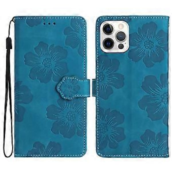 Til iPhone 12 Pro 6.1 tommer Blomster Præget PU Læder Telefon Cover Foldbart Stativ Wallet Cover (Style A)