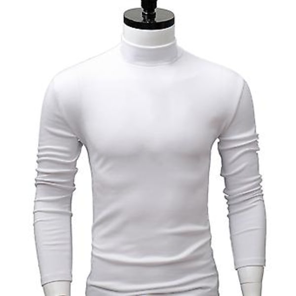 Fianao Herre Skjorte Ensfarvet Halvhøj Krave Casual Slim Langærmet Stram Til Indvendig Bær (2XL Hvid)