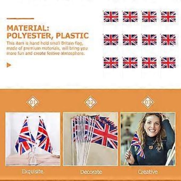 12 kpl Pieniä Britannian lippuja, Iso-Britannian heilutuslippuja, Maalippuja, Iso-Britannian käsinheilutettavia lippuja