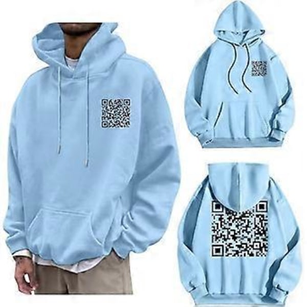 F**k You QR-kode hettegenser, QR-skanning kode vits, morsom hettegenser unisex, tykk vintergenser topper (4XL Blå)
