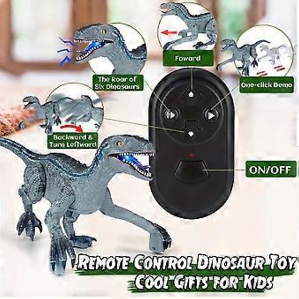 Velociraptor simulering fjärrkontroll dinosaurie ljus och ljudeffekt svängande gående elektrisk modell pojkleksak (grön)