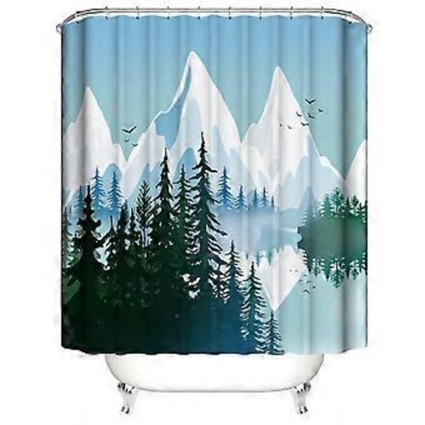 Snowy Mountains Bruseforhæng 180*200cm, Landskabs Bruseforhæng Vandtæt Polyester Bruseforhæng med 12 Kroge til Juledekoration, Badeværelse