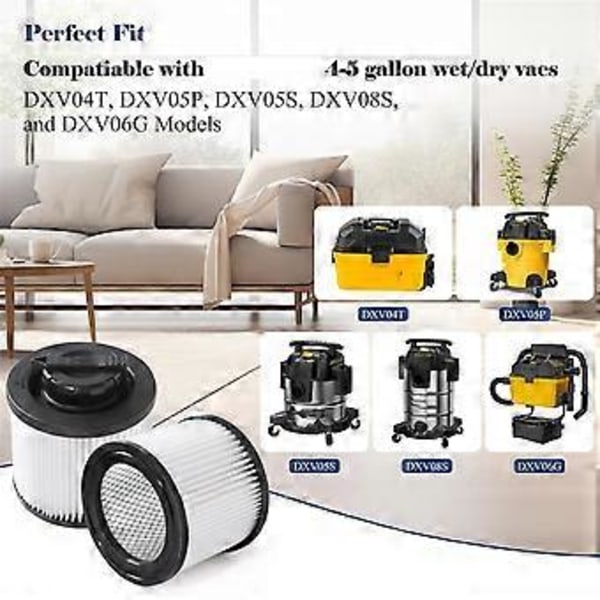 DXVC4001 Pölynimurin Suodattimien Vaihto, DEWALT 4-5 Gallonan Märkä-Kuivaimureille DXV04T DXV05P DXV05S DXV