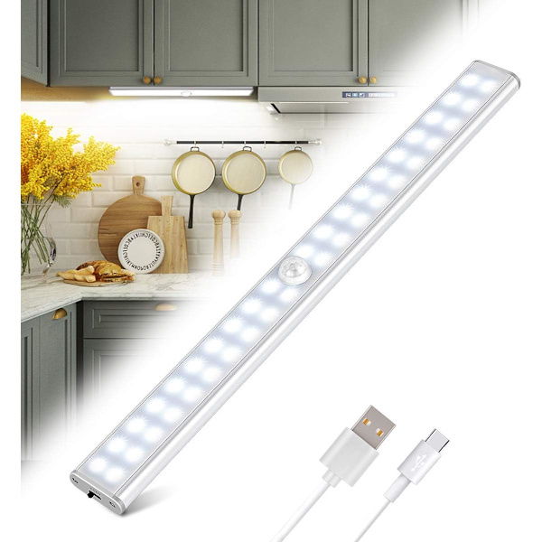 40 LED Skabsl lampe, Bevægelsessensor Skabslys, USB Genopladelig