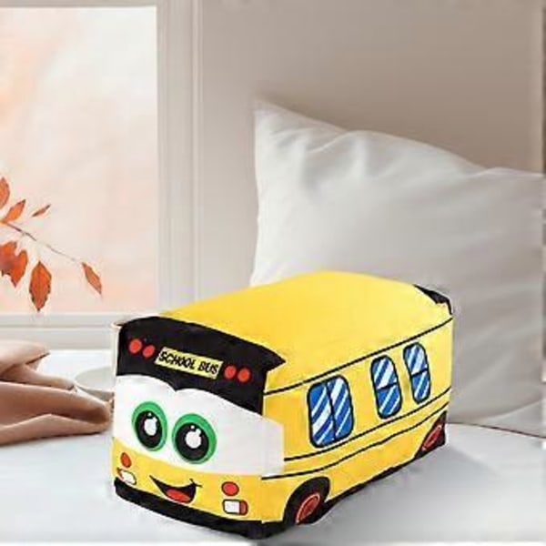 Myk Plysj Skolebuss Utstoppet Bil Leke Foto Rekvisitter Kosete Dekor Bursdagsgaver Putepute for Soverom Reise Bil Sofa (gul 20cm)