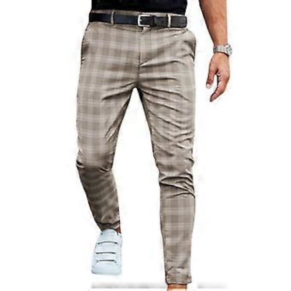 Herrar Rutiga Chino Byxor Business Formella Arbetsbyxor Skinny Slim Fit Byxor Botten (M)