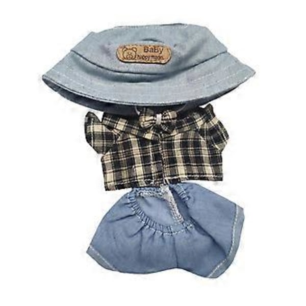 Mini 6 tum Dockkläder, Söt Dockkläderset, Hatt, Utklädningspresent Skjorta Dockkläder Dockbyxor Outfit för Ålder 5-7 8-10 (blå)