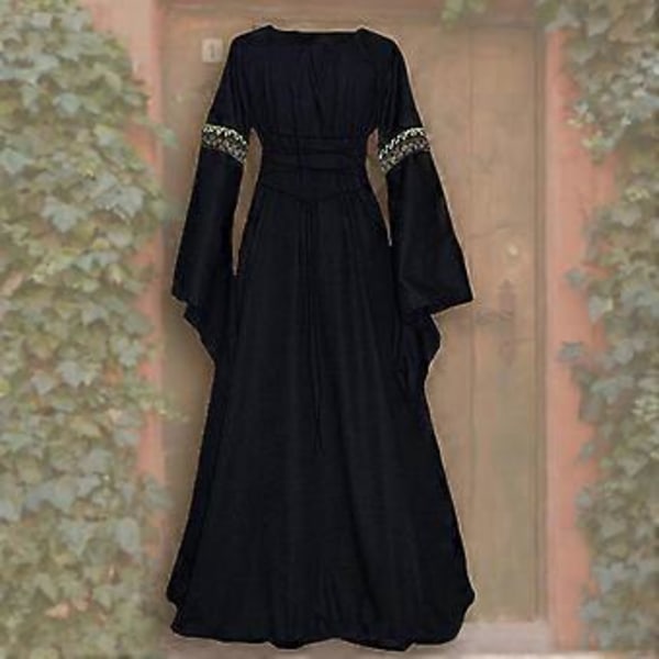 Middelalder Retro Hoff Prinsesse Cosplay Kostyme Lang Kjole Elegant Heks (3XL Mørk blå)