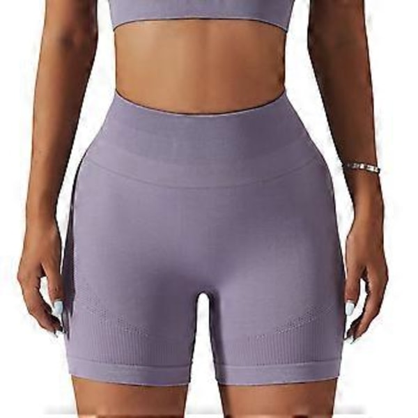 Dam Yoga Shorts för Löpning med Magkontroll Sömlöst Stickad Hög Midja Butt Lifting Träning Kort Leggings (S Lila)