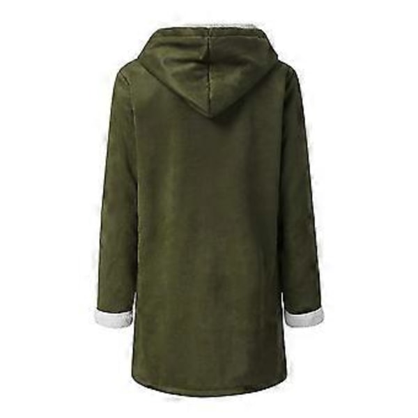Dame Vinter Langærmet Tyk Plus Fløjl Hætte Casual Bomuld Varm Jakke Fleece Varm Frakke Hættetrøje Overtøj 1 stk (2XL Grøn)