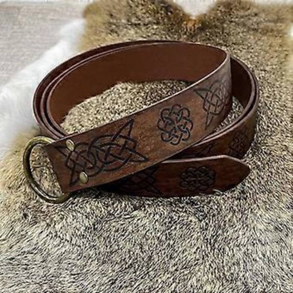 Medeltida Vikingabälte för Män Renässans Viking Riddarbälte Präglat Brett Bälte Keltisk Ring Läderbälte Svärdbälte Tillbehör