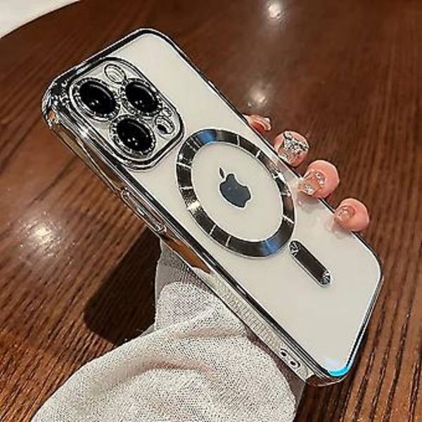 Magnetiskt Skal för iPhone 15 Pro Max [kompatibelt med MagSafe] Kameras Objektivskydd Plätering Lyxigt Omslag för Kvinnor Män Transparent Mjuk TPU Stötsäker