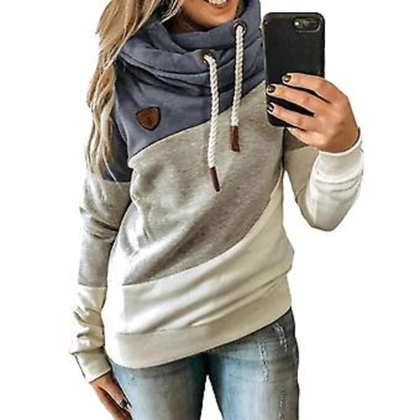 Färgglad damhoodie med polokrage, långärmad sporttröja med huva (5XL Blå)