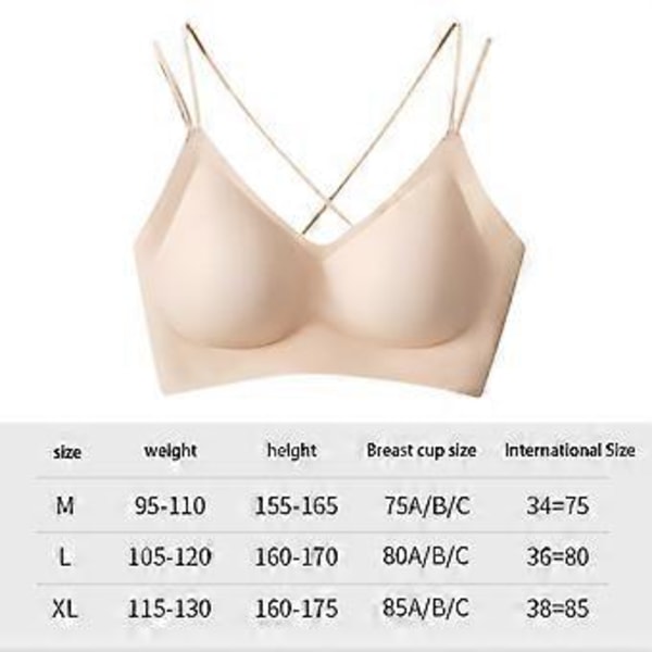 Dame BH Jelly Strip Support T-shirt BH Undertøj Push up BH Polstrede Braletter (L Beige)