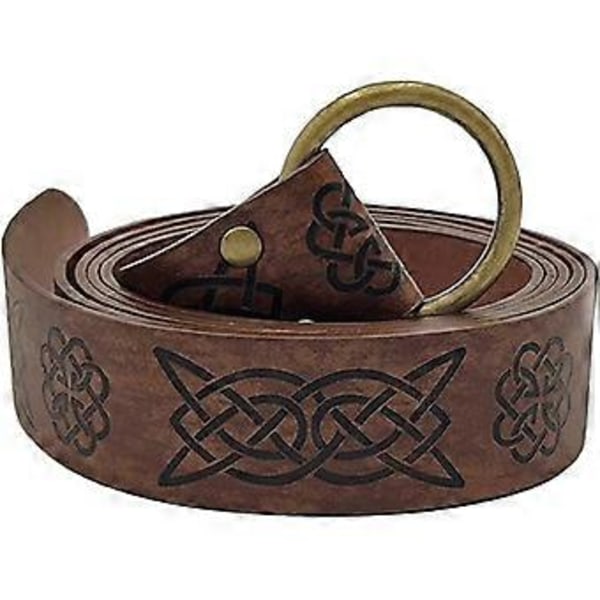 Medeltida Vikingabälte för Män Renässans Viking Riddarbälte Präglat Brett Bälte Keltisk Ring Läderbälte Svärdbälte Tillbehör