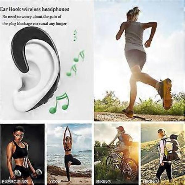 3C Lätta Öronkrok Trådlösa Bluetooth-hörlurar, Smärtfri Bärning Enkelsidig Bluetooth-hörlurar med Mikrofon, Lättvikts Hörlurar utan Benledning Svart