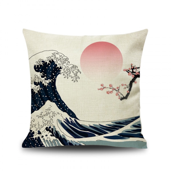 45 x 45 cm, set med 4 japanska kuddfodral. Fuji Ukiyo-e Pillowc