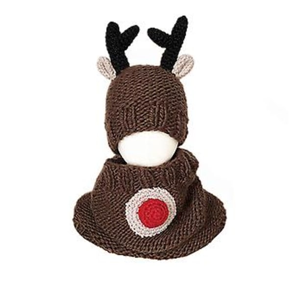 Barn Scarf & Hatt Set, Två-Delad Cartoon Rensa Hjort & Björnunge Ullhatt, Vinter Utomhus Varma Hatt, Liten Björnunge Brun Stil DD