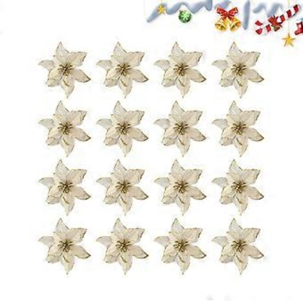 16 stk. Jule Simulation Guldpulver Juleblomst Juletræ Vedhæng Garland Tilbehør DIY Kunstige Blomster (Guld)