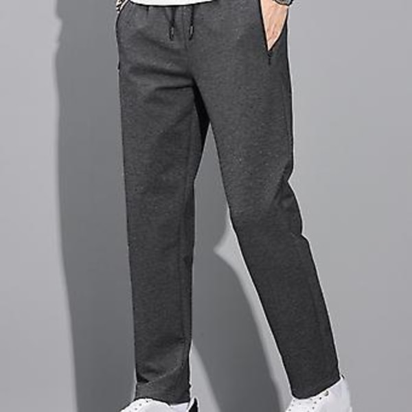Mäns Vinterbyxor Mjuka Tjocka Elastisk Midja Enfärgad Lös Rak Byxor Med Snodd Fickor Casual Sportbyxor Män Höst Joggingbyxor (3XL Ljusgrå)