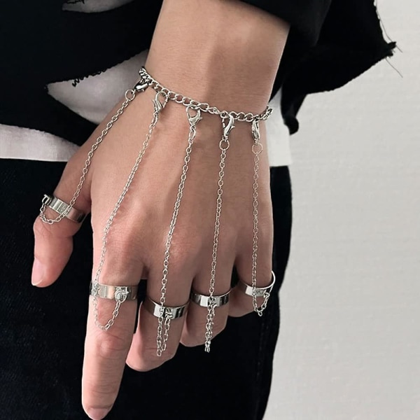 Punk Chain Tassel Bracelet With Slave Finger Rings Gothic Chain Hand Harness Hip Hop Rings Hand Chain Kurapika Chain Bracelet For Women Girls