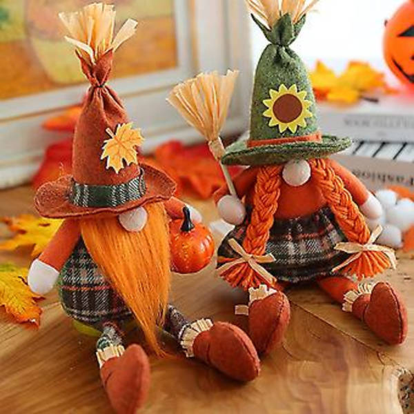 2 Pak Efterårsdekorationer til Hjemmet, Thanksgiving Nissedekorationer Skandinavisk Elf Dekor