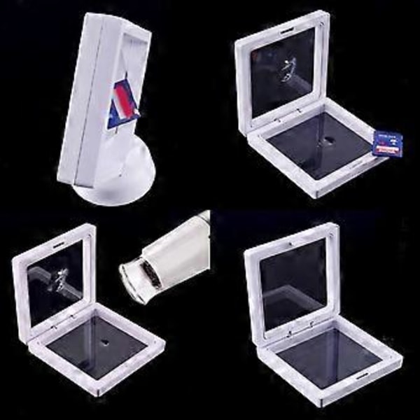 Smykkeskrin, transparent, flydende ramme, filmdisplay, hvid, 9 x 9 x 2 cm