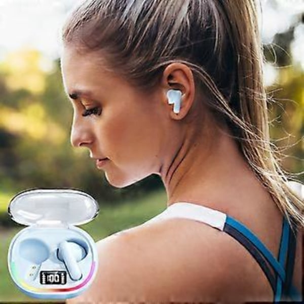 Langattomat Bluetooth-kuulokkeet Mini Bezel E-Commerce In-Ear Korkea äänenlaatu Hieno hengitysvalo Virran digitaalinen näyttö (sininen)