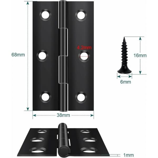 8 pak foldbare hængsler 68mm × 38mm, sort rustfrit stål hængsel, P