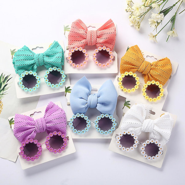 Baby Flower Shaped Sunglasses Colorful Sunnies Glasses And Baby Bows Headbands Set Cute Outdoor Photo Prop For Toddler White