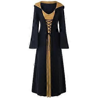 Dame Plus Size Halloween Hætte Lace Up Patchwork Langærmet Lang Kjole (L Khaki)
