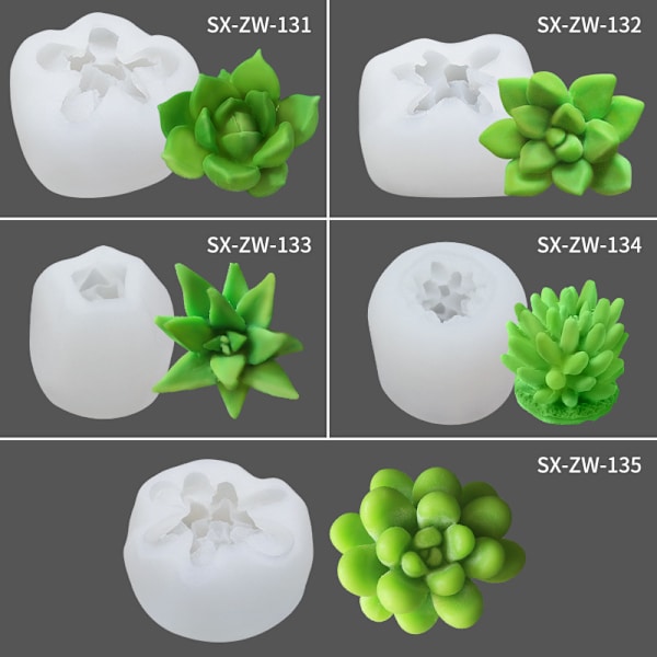 5 stk. Lys Siliconeforme, Sukkulenter Form Til DIY Lys Håndværk