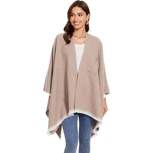 Elegant sjal med åpen front for kvinner, myk poncho, egnet for vår, høst og vinter