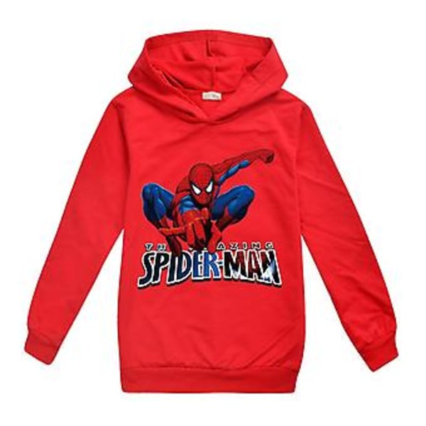 Spider-man Cartoon Print Casual Hoodies Superhero Kids Long Sleeve Hooded Sweatshirt Boys Girls Pullover Tops(11-12 Years Red)