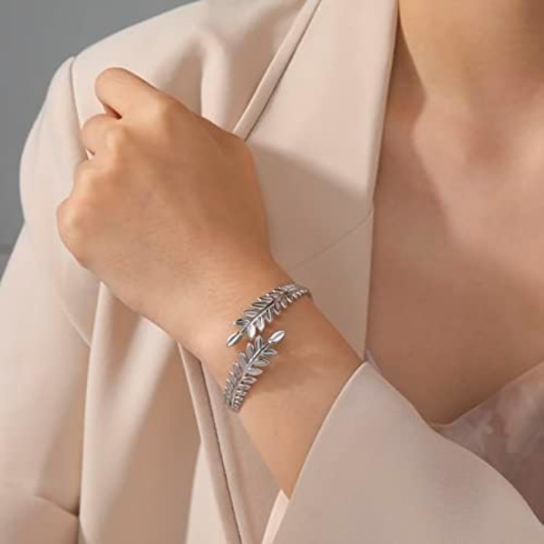 Grekisk romersk lagerbladsarmband för kvinnor i rostfritt stål, armband i guld, lagerblad, veteax, boho-armband