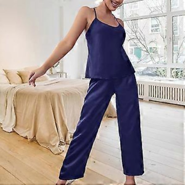Dam 2-delad Pyjamas Supermjuk Rygglös Linne Topp Långbyxor Sovkläder Loungewear Set (M Rosa)