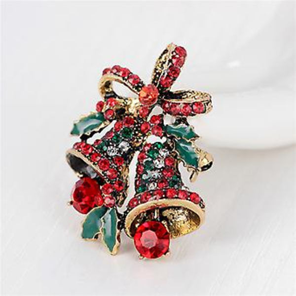 1 st Fashion Jul Rhinestone Söt Jul Klocka Brosch Nål Julgåva Fest