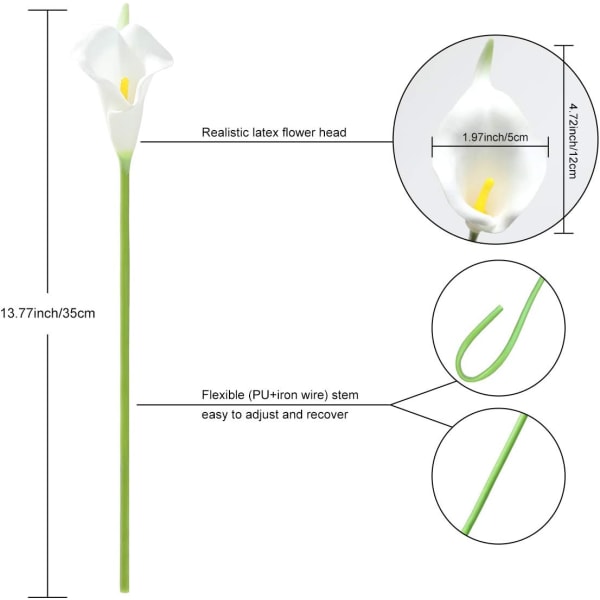 24 kpl keinotekoisia lateksikallan liljoja, realistisia yksittäisiä varren kallan liljoja