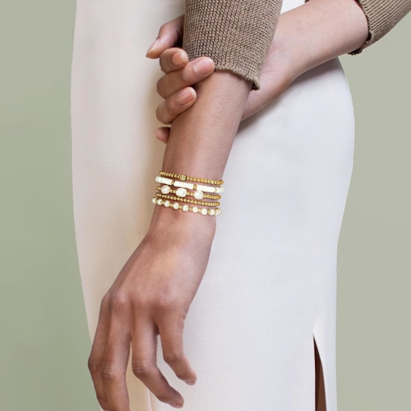 Guld Armbånd til Kvinder Perle Armbånd Guld Armbånd Stak Perlearmbånd til Kvinder 14K Guldbelagt Stræk Perle Kugle