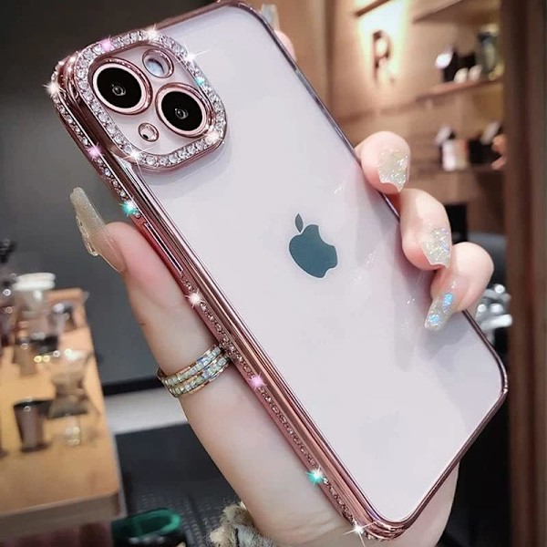 Kompatibel med iPhone 11-deksel, luksuriøst glitter bling glitrende diamant elektroplettering rammekant full body beskyttende gjennomsiktig mykt støtsikkert deksel telefondeksel (rosa)