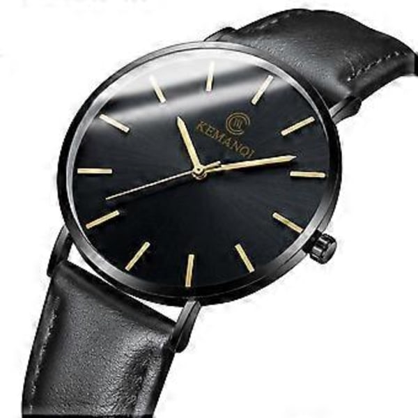 Mens Slim Watch Thin Leather Steel Quartz Chicness Stylish Slim Modern Man Watch  E