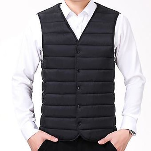Vintervest i plysj med polstring, ensfarget, enkeltspent, uten ermer, kuldebestandig yttertøy, pluss størrelse, bomullsvest (2XL svart)