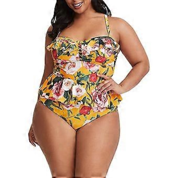 Naisten korkeavyötäröiset plus-koon uimapuvut Bikinit Kukkakuvioinen Peplum Tankini Toppi Vatsaa litistävä 2-osainen uimapuku (style1284)