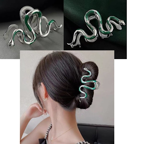 Fashionable Green Snake Design Metal Hair Claws Non Slip 4.3" Bi